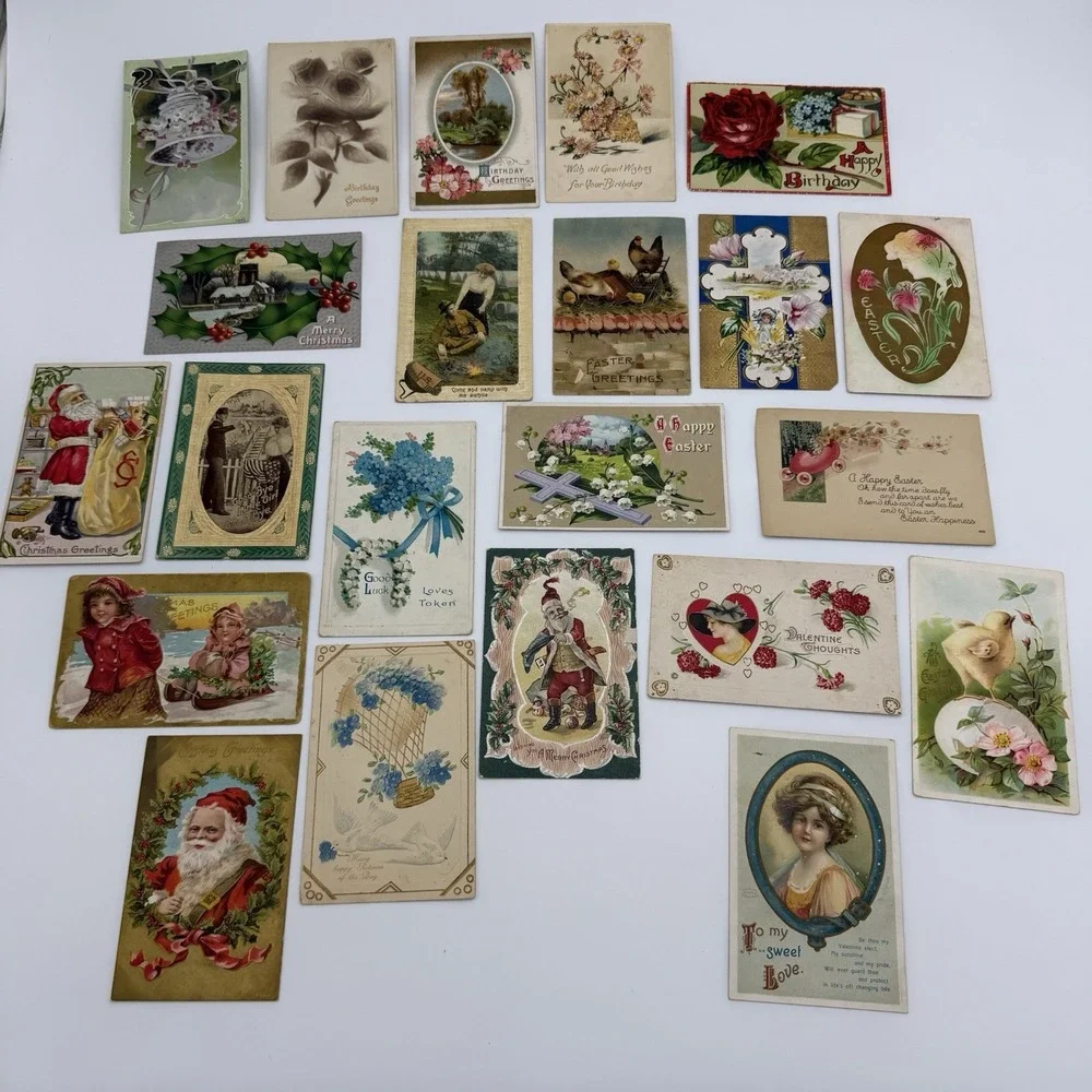 Lot 22 Antique Postcard Lot Embossed Flowers Valentine Easter 1910-1920 Stamp